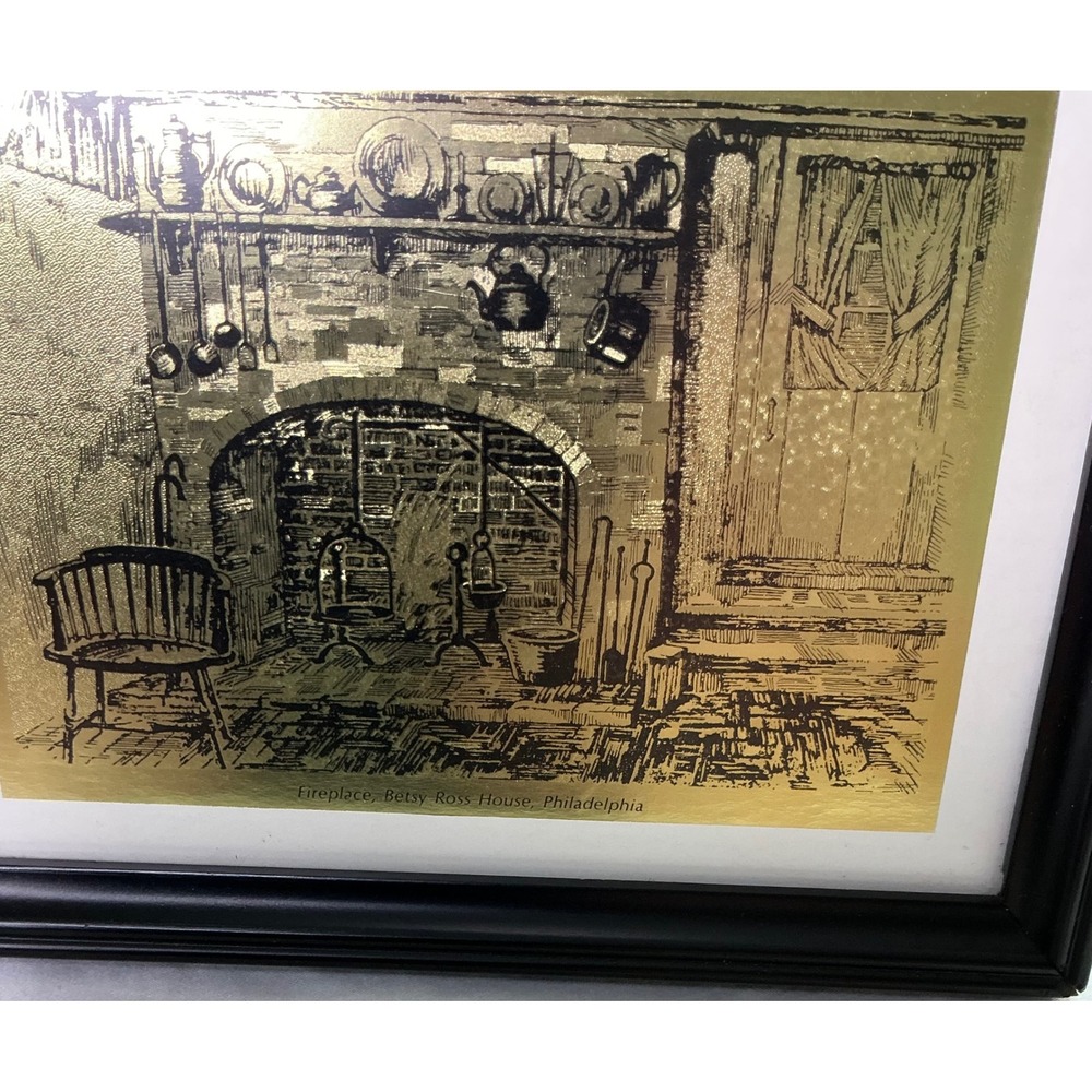 Vintage Betsy Ross House Philadelphia Gold Foil Framed Wall Art Print Decor - Picture 3 of 7